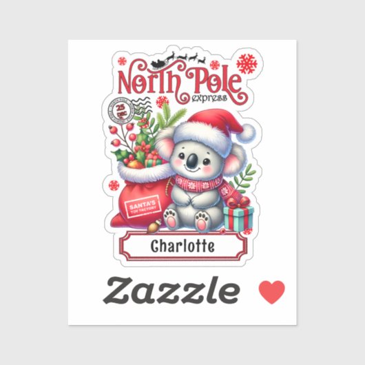 Schattigee Koala Kerstmis gepersonaliseerde naam Sticker (Vel)