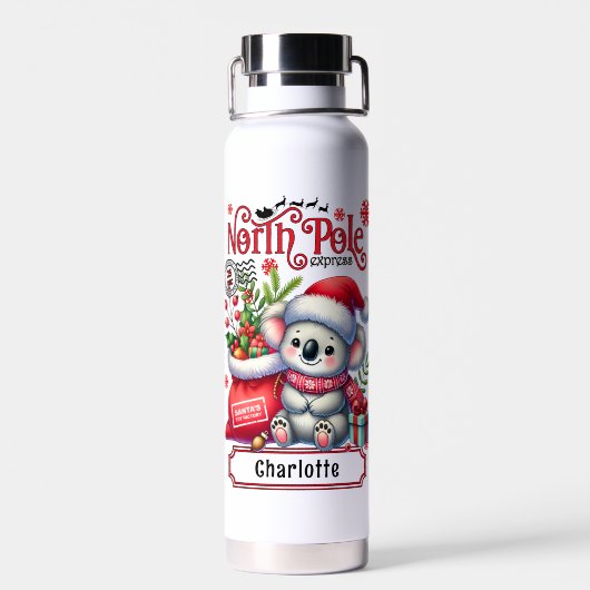 Schattigee Koala Kerstmis gepersonaliseerde naam Waterfles (Achterkant)