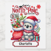Schattigee Koala Kerstmis gepersonaliseerde naam Wijn Etiket (Enkel label)