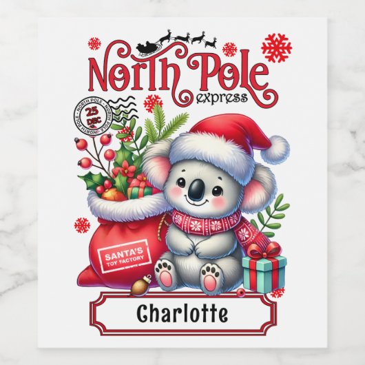 Schattigee Koala Kerstmis gepersonaliseerde naam Wijn Etiket (Enkel label)