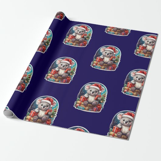 Schattigee Koala Kerstviering Cadeaupapier (Uitgerold)