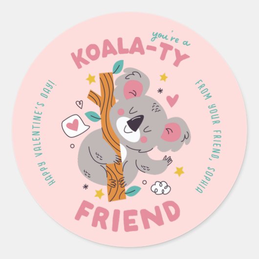 Schattigee Koala Kind's Classroom Valentijnsdag Ronde Sticker (Voorkant)