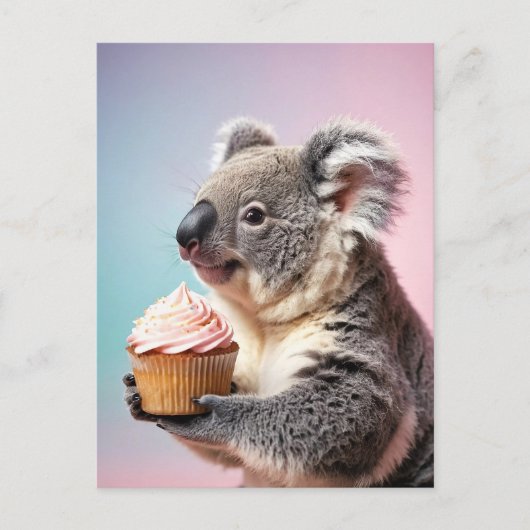 Schattigee koala met cupcake pastelverloop briefkaart (Voorkant)