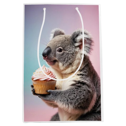 Schattigee koala met cupcake pastelverloop medium cadeauzakje (Voorkant)
