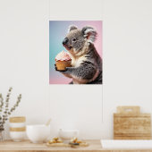 Schattigee koala met cupcake pastelverloop poster (Keuken)