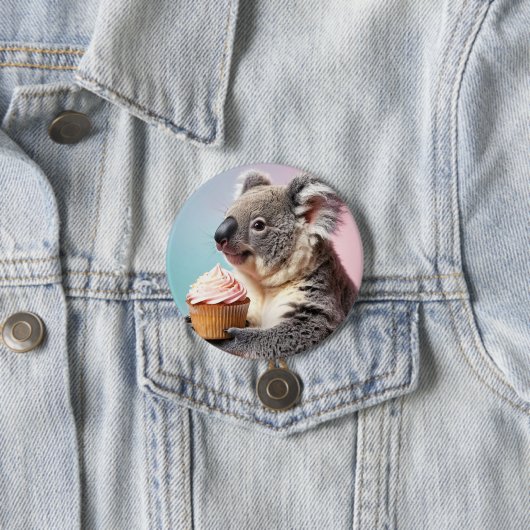 Schattigee koala met cupcake pastelverloop ronde button 7,6 cm (In situ)
