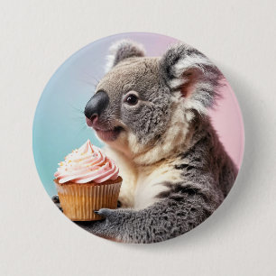 Schattigee koala met cupcake pastelverloop ronde button 7,6 cm