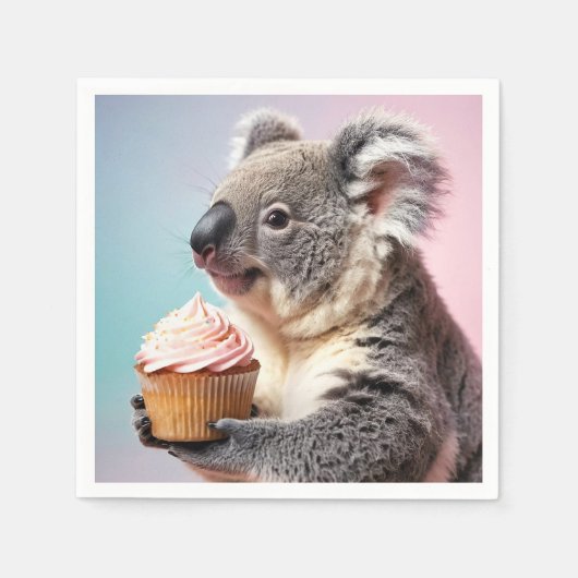 Schattigee koala met cupcake pastelverloop servet (Voorkant)