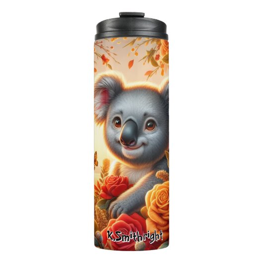 Schattigee Koala met een Roos Thermosbeker (Voorkant)