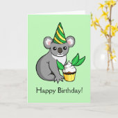 Schattigee Koala met taart Tekenen Happy Birthday  Kaart (Gele Bloem)