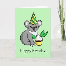 Schattigee Koala met taart Tekenen Happy Birthday Kaart