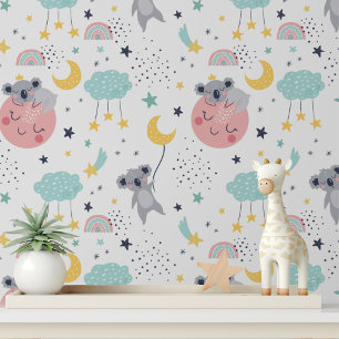 Schattigee Koala Moon Stars Rainbow Kinder Pattern Behang