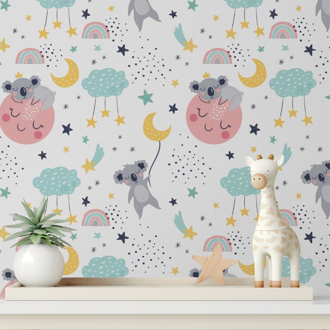 Schattigee Koala Moon Stars Rainbow Kinder Pattern Behang (Creator heeft geüpload)