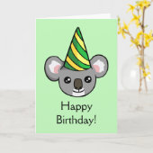 Schattigee Koala Party Pet tekenen Happy Birthday  Kaart (Gele Bloem)