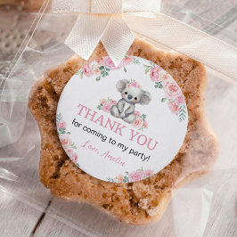 Schattigee Koala Roze Bloemen Meisje Verjaardag Ronde Sticker