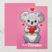 Schattigee koala roze liefde Valentijnsdag Feestdagenkaart (Voorkant / Achterkant)