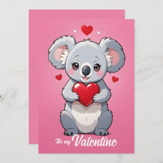 Schattigee koala roze liefde Valentijnsdag Feestdagenkaart (Voorkant / Achterkant)
