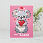 Schattigee koala roze liefde Valentijnsdag Feestdagenkaart (Staand voorkant)