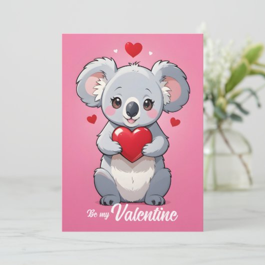 Schattigee koala roze liefde Valentijnsdag Feestdagenkaart (Staand voorkant)