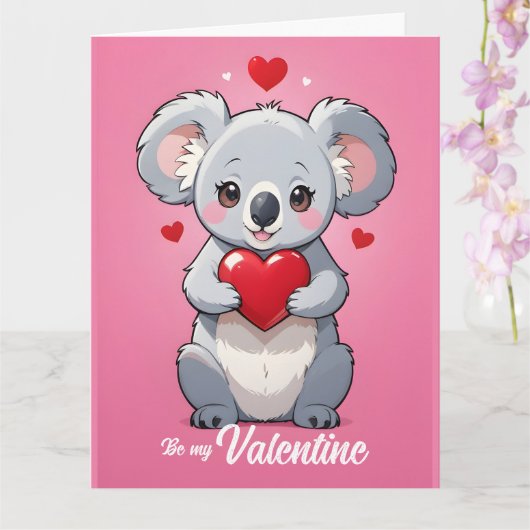 Schattigee koala roze liefde Valentijnsdag Kaart (Orchidee)