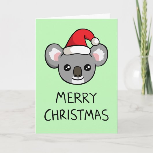 Schattigee Koala Santa Hat Tekening Vrolijke Kerst Feestdagen Kaart (Voorkant)