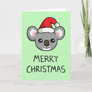 Schattigee Koala Santa Hat Tekening Vrolijke Kerst Feestdagen Kaart