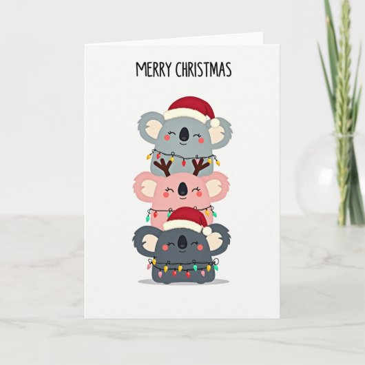 Schattigee Koala Tower kerst Kaart met Santa Hats (Voorkant)