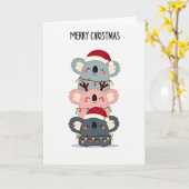 Schattigee Koala Tower kerst Kaart met Santa Hats (Gele Bloem)