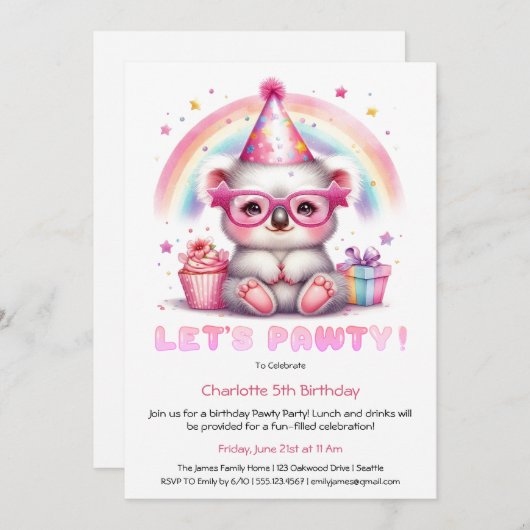 Schattigee Koala-verjaardagsfeestuitnodiging - Let Kaart (Voorkant / Achterkant)