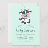Schattigee Koe Baby shower Kawaii Blue Boy Kaart (Voorkant)