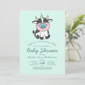 Schattigee Koe Baby shower Kawaii Blue Boy Kaart (Staand voorkant)