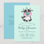 Schattigee Koe Baby shower Kawaii Blue Boy Kaart (Voorkant / Achterkant)