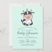 Schattigee Koe Baby shower Kawaii Uitnodiging (Voorkant)