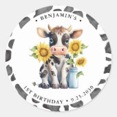 Schattigee Koe Bedankt Modern Boerderij Animal Bir Ronde Sticker (Voorkant)
