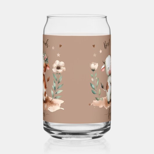 Schattigee Koe Beste Vrienden Knuffel Bloemenkunst Blikvorm Glas (Rechts)