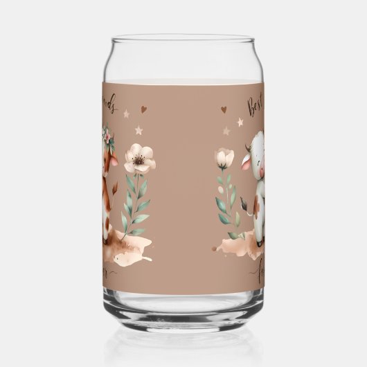 Schattigee Koe Beste Vrienden Knuffel Bloemenkunst Blikvorm Glas (Links)