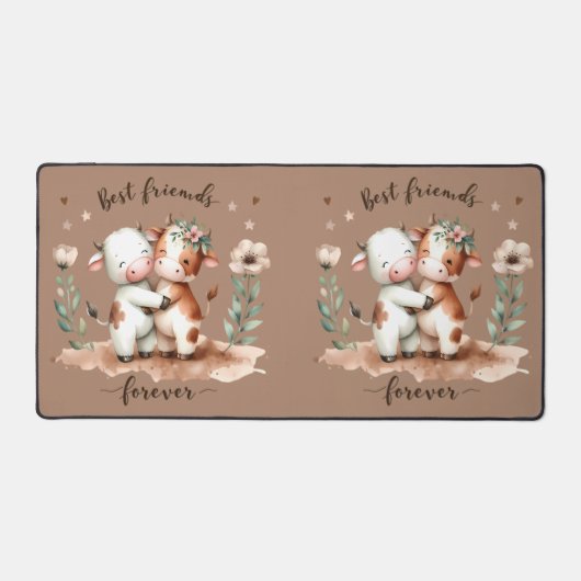 Schattigee Koe Beste Vrienden Knuffel Bloemenkunst Bureaumat (Voorkant)
