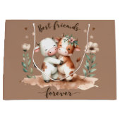 Schattigee Koe Beste Vrienden Knuffel Bloemenkunst Groot Cadeauzakje (Voorkant)