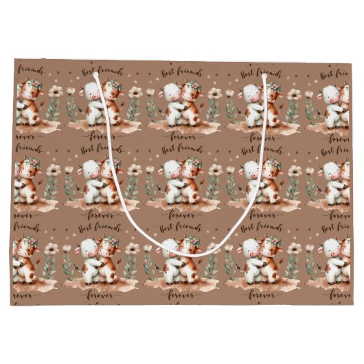 Schattigee Koe Beste Vrienden Knuffel Bloemenkunst Groot Cadeauzakje (Achterkant)