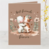 Schattigee Koe Beste Vrienden Knuffel Bloemenkunst Kaart (Gele Bloem)