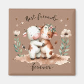 Schattigee Koe Beste Vrienden Knuffel Bloemenkunst Magneet (Voorkant)
