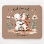 Schattigee Koe Beste Vrienden Knuffel Bloemenkunst Muismat (Voorkant)