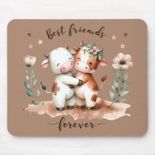 Schattigee Koe Beste Vrienden Knuffel Bloemenkunst Muismat (Voorkant)
