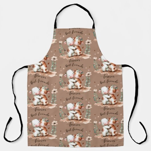 Schattigee Koe Beste Vrienden Knuffel Bloemenkunst Schort (Voorkant)