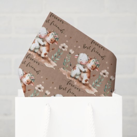 Schattigee Koe Beste Vrienden Knuffel Bloemenkunst Tissuepapier (Cadeauzakje)