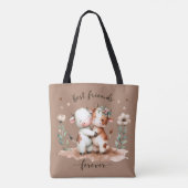 Schattigee Koe Beste Vrienden Knuffel Bloemenkunst Tote Bag (Achterkant)