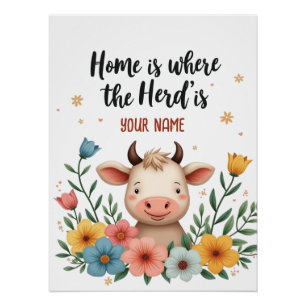 Schattigee Koe – bewerkbaar familienaam ontwerp Perfect Poster