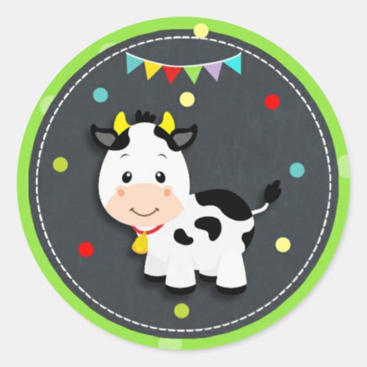Schattigee Koe Boerderij Barnyard Animal Birthday  Ronde Sticker (Voorkant)