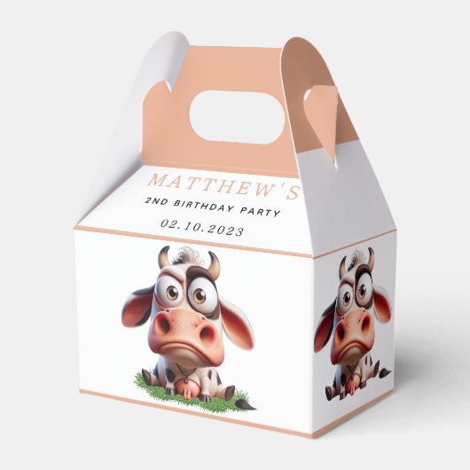 Schattigee Koe boerderijdieren 2e verjaardagsfeest Bedankdoosjes (Voorkant Zijde)