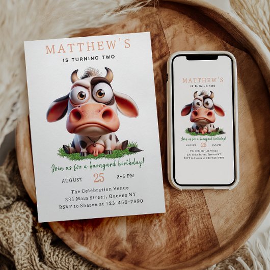 Schattigee Koe boerderijdieren 2e verjaardagsfeest Kaart